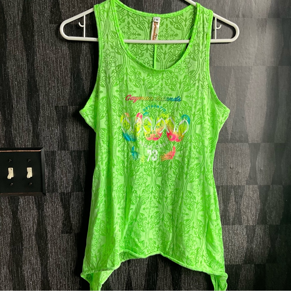 Vintage Souvenir tank top lime green Cayman Islands